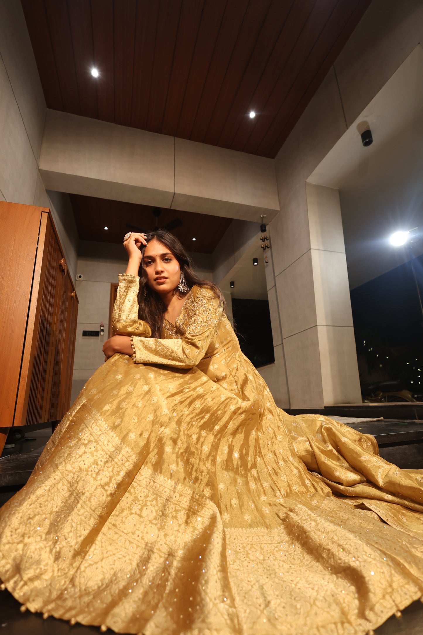 Golden Banarasi Silk Anarkali Suit