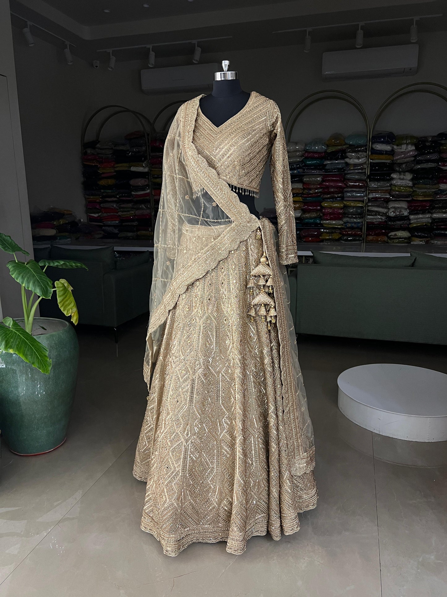 Golden Heavy Embroidered Georgette Lehenga Choli with Net Dupatta