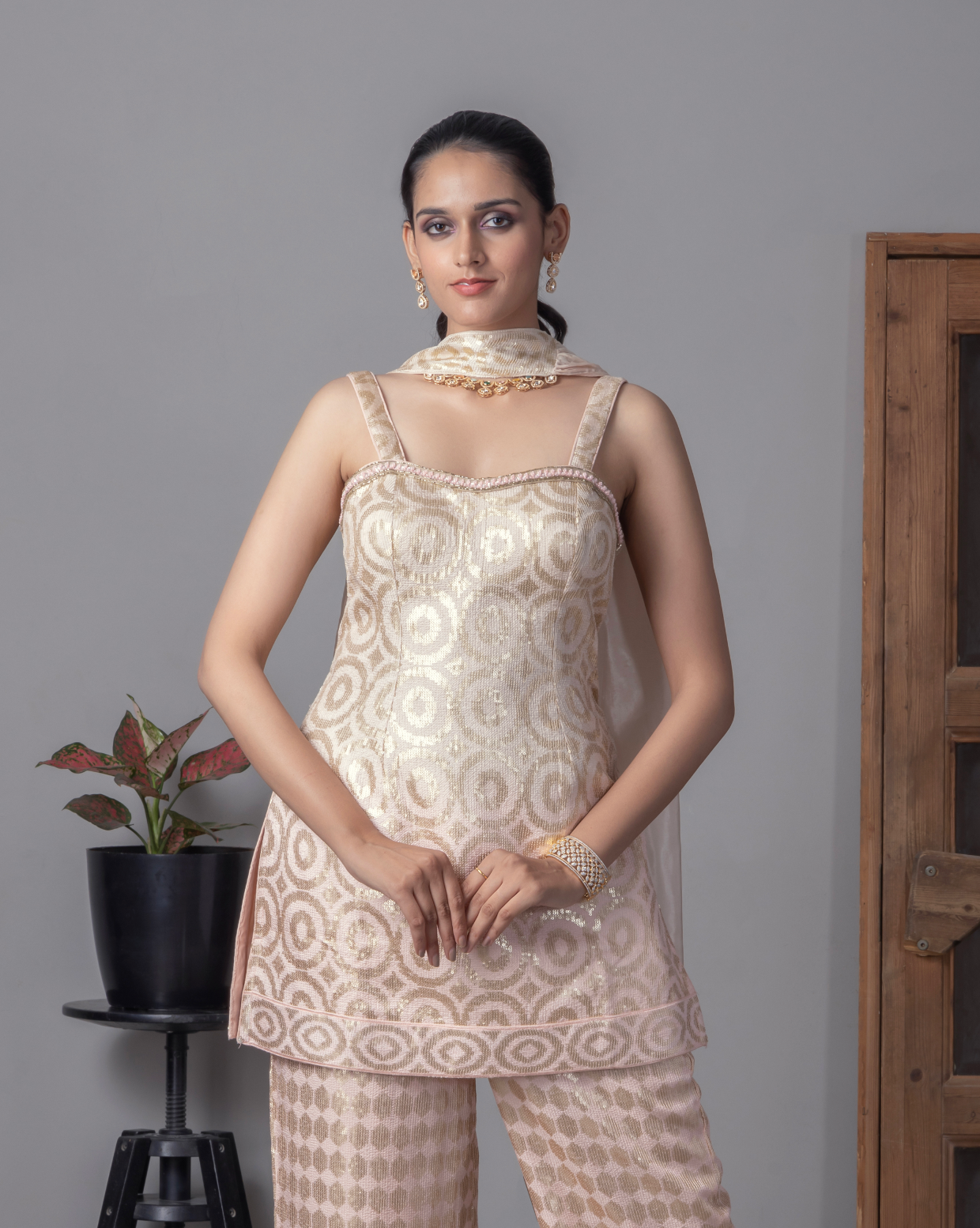 Golden Sequins Work Kurti Palazzo Set