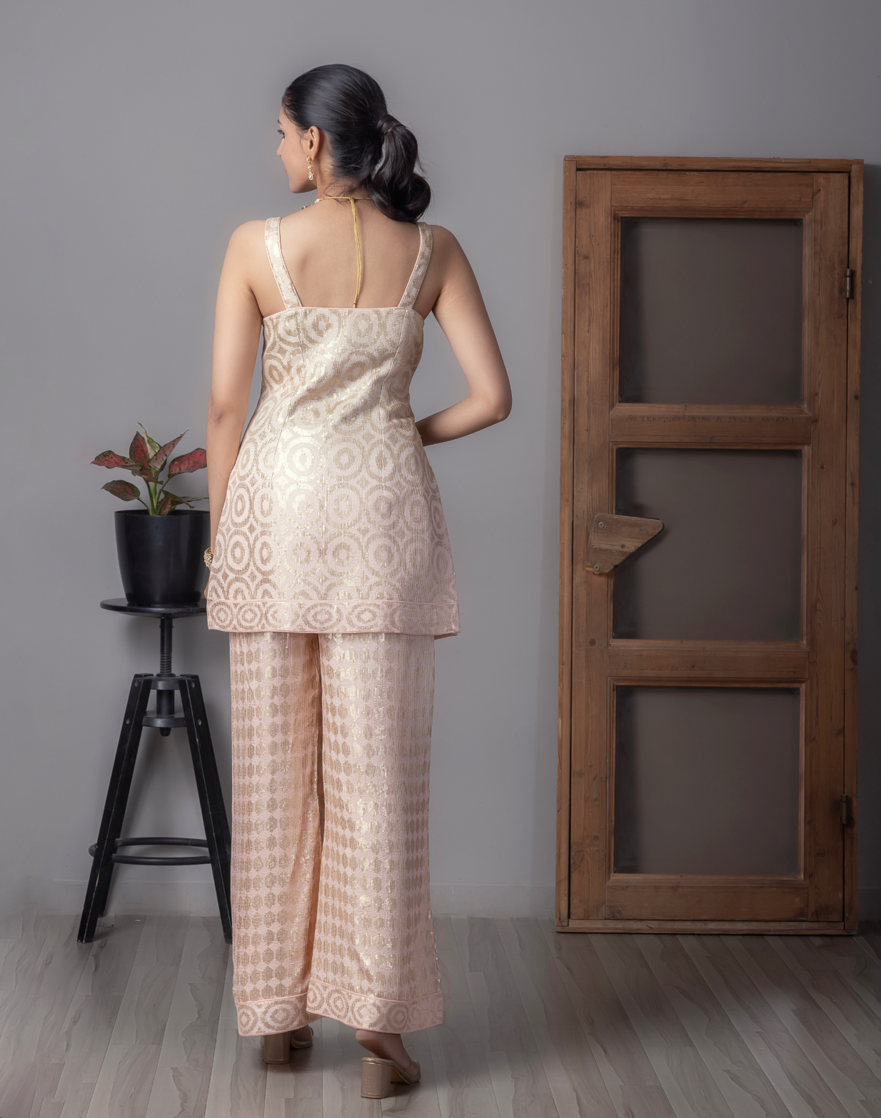 Golden Sequins Work Kurti Palazzo Set