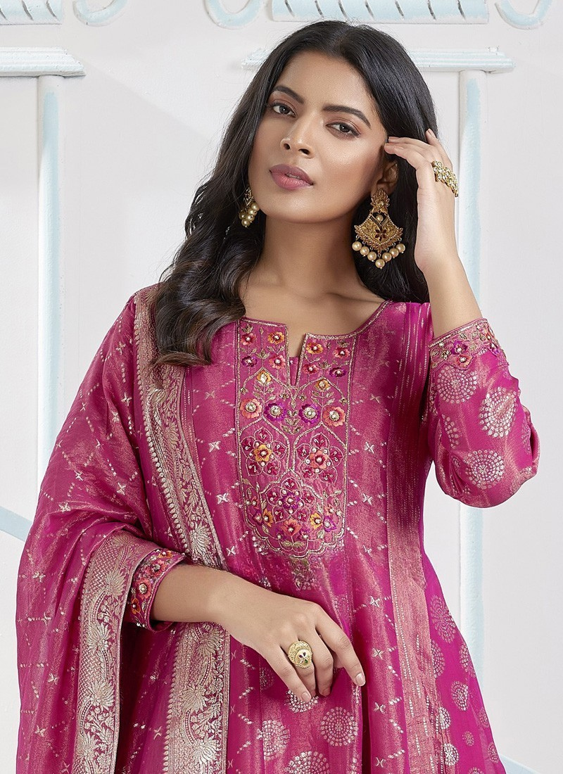 Gorgeous Wedding Wear Rani Color Palazzo Suit