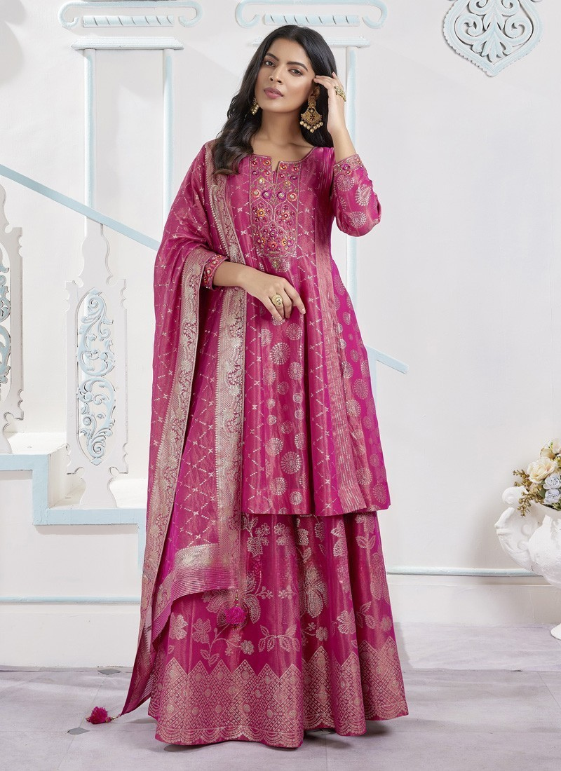 Gorgeous Wedding Wear Rani Color Palazzo Suit