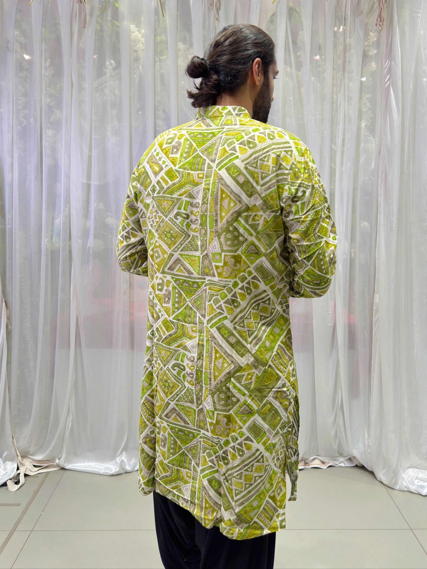 Green Batik Print Cotton Kurta