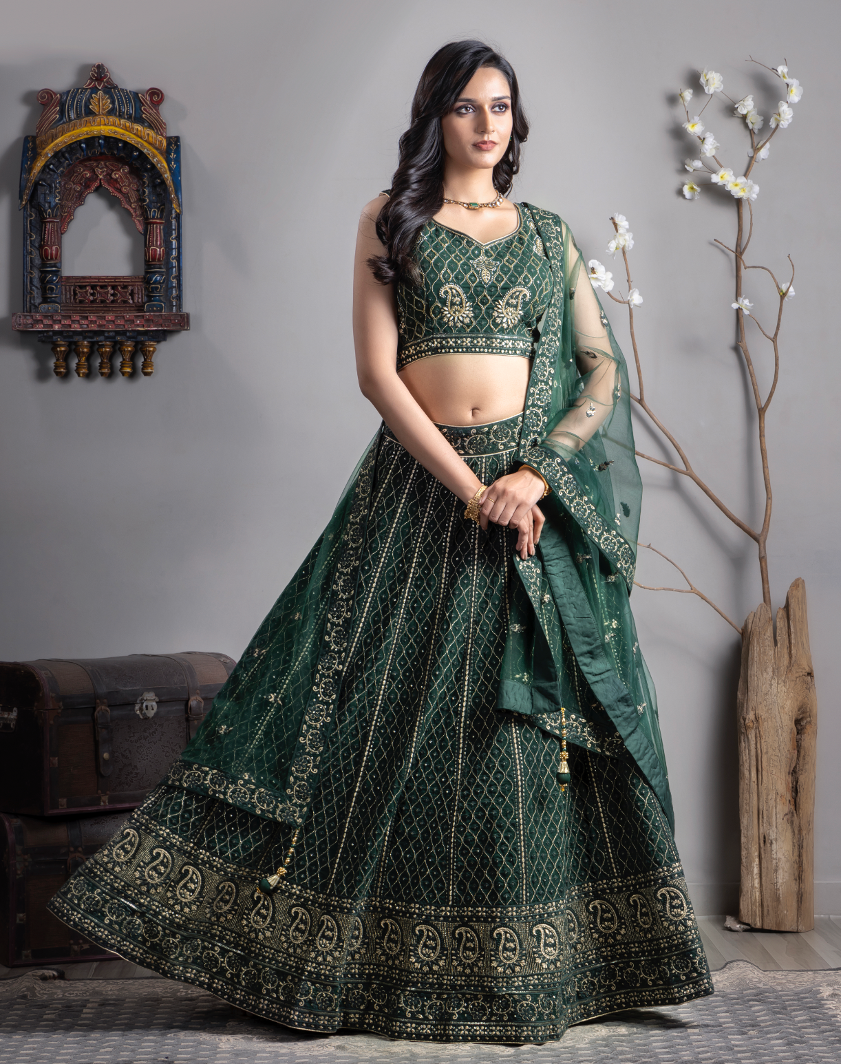 Green & Gold Embroidered Lehnga Choli