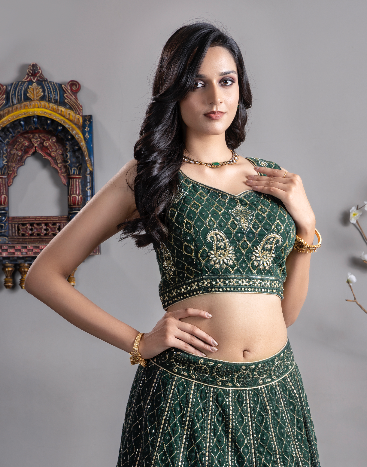 Green & Gold Embroidered Lehnga Choli