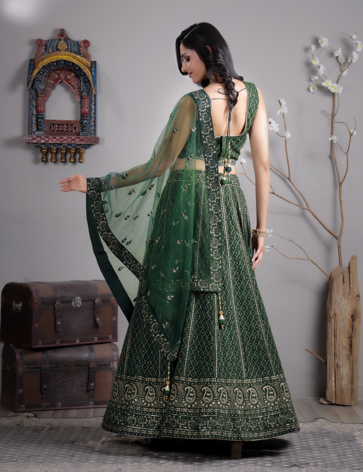 Green & Gold Embroidered Lehnga Choli