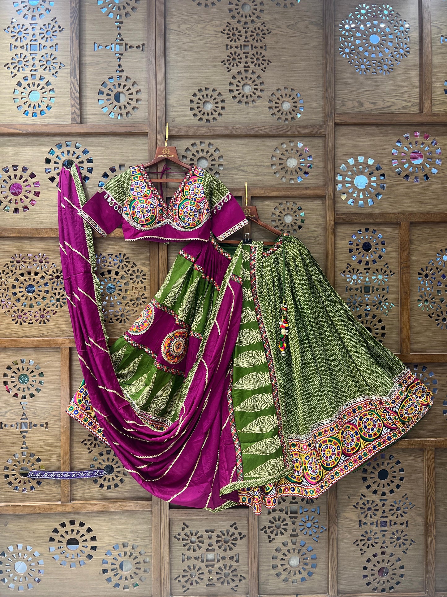 Green & Magenta Mirror Work Chaniya Choli