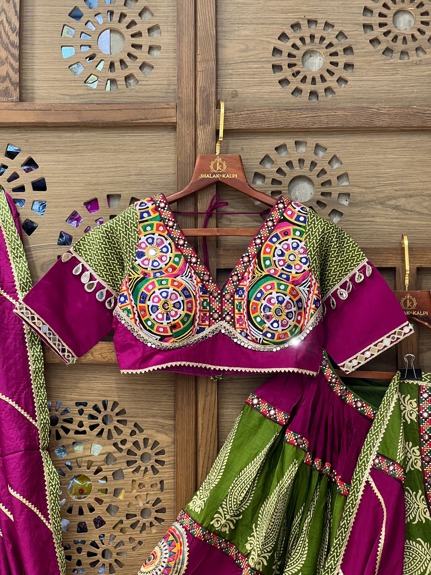 Green & Magenta Mirror Work Chaniya Choli
