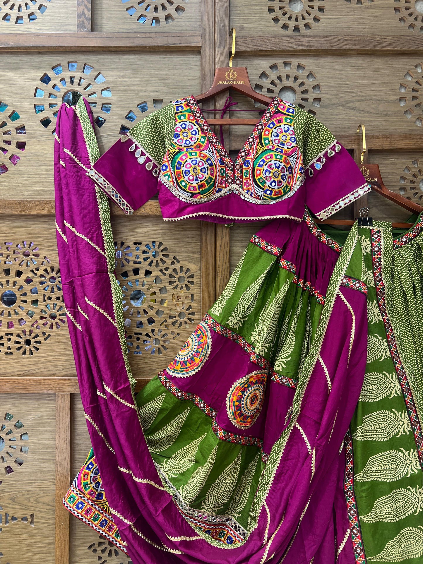 Green & Magenta Mirror Work Chaniya Choli