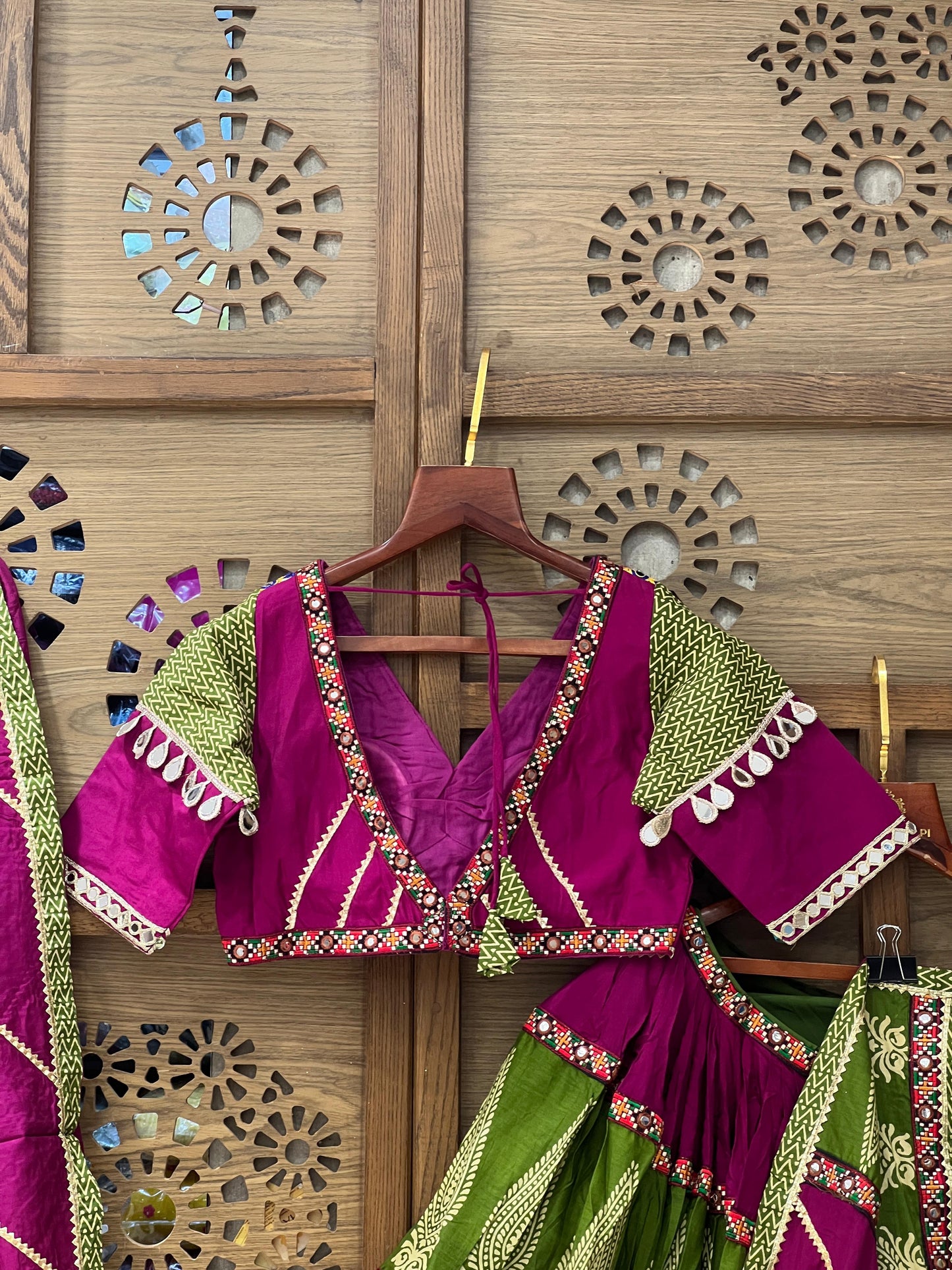 Green & Magenta Mirror Work Chaniya Choli