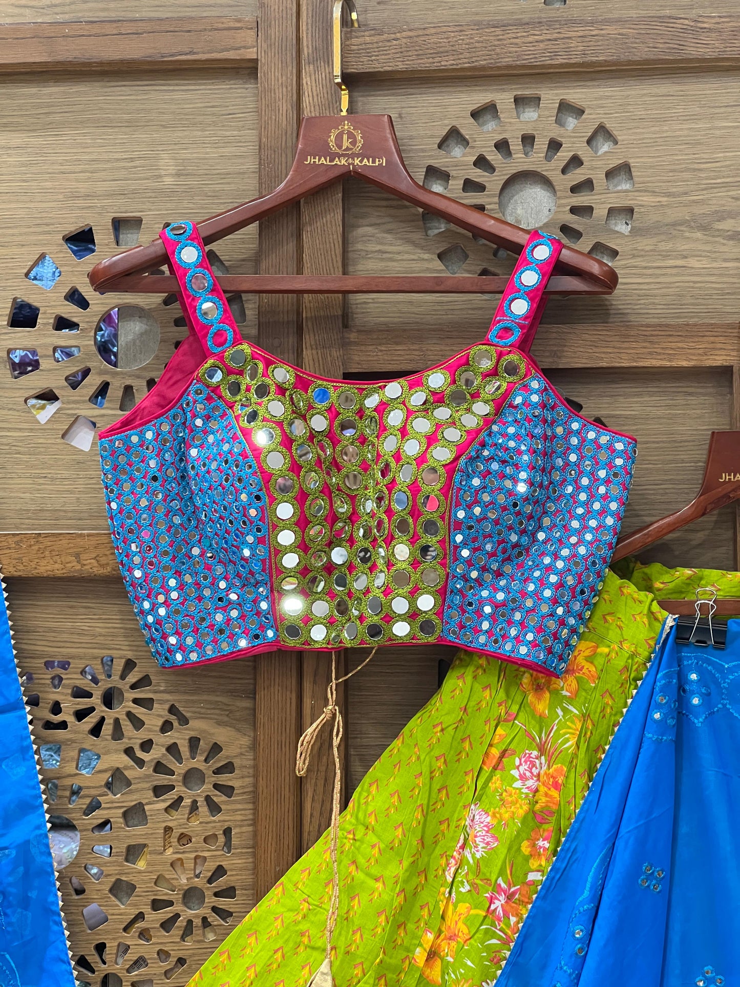 Green and Blue Mirror Work Navratri Chaniya Choli