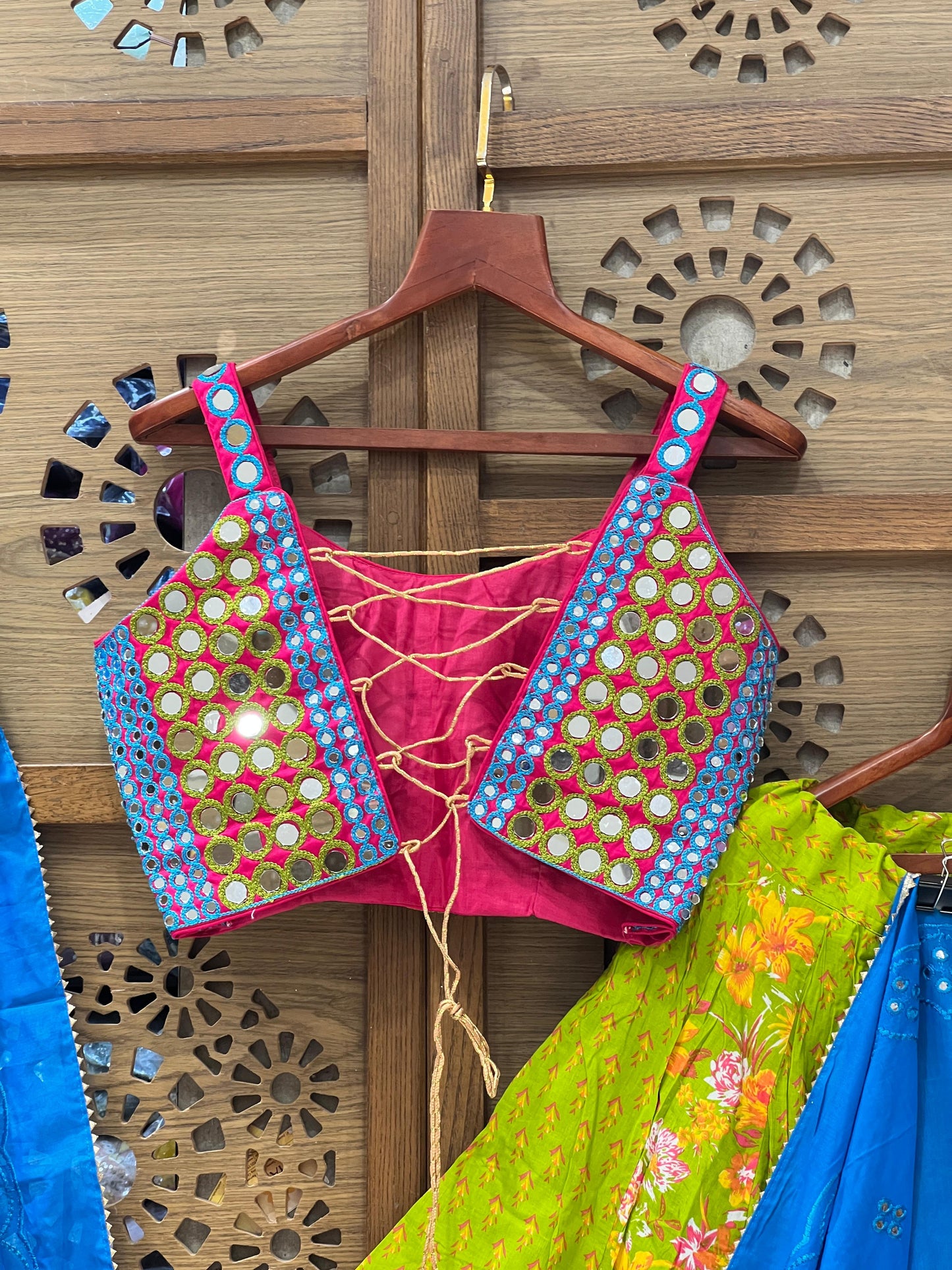 Green and Blue Mirror Work Navratri Chaniya Choli