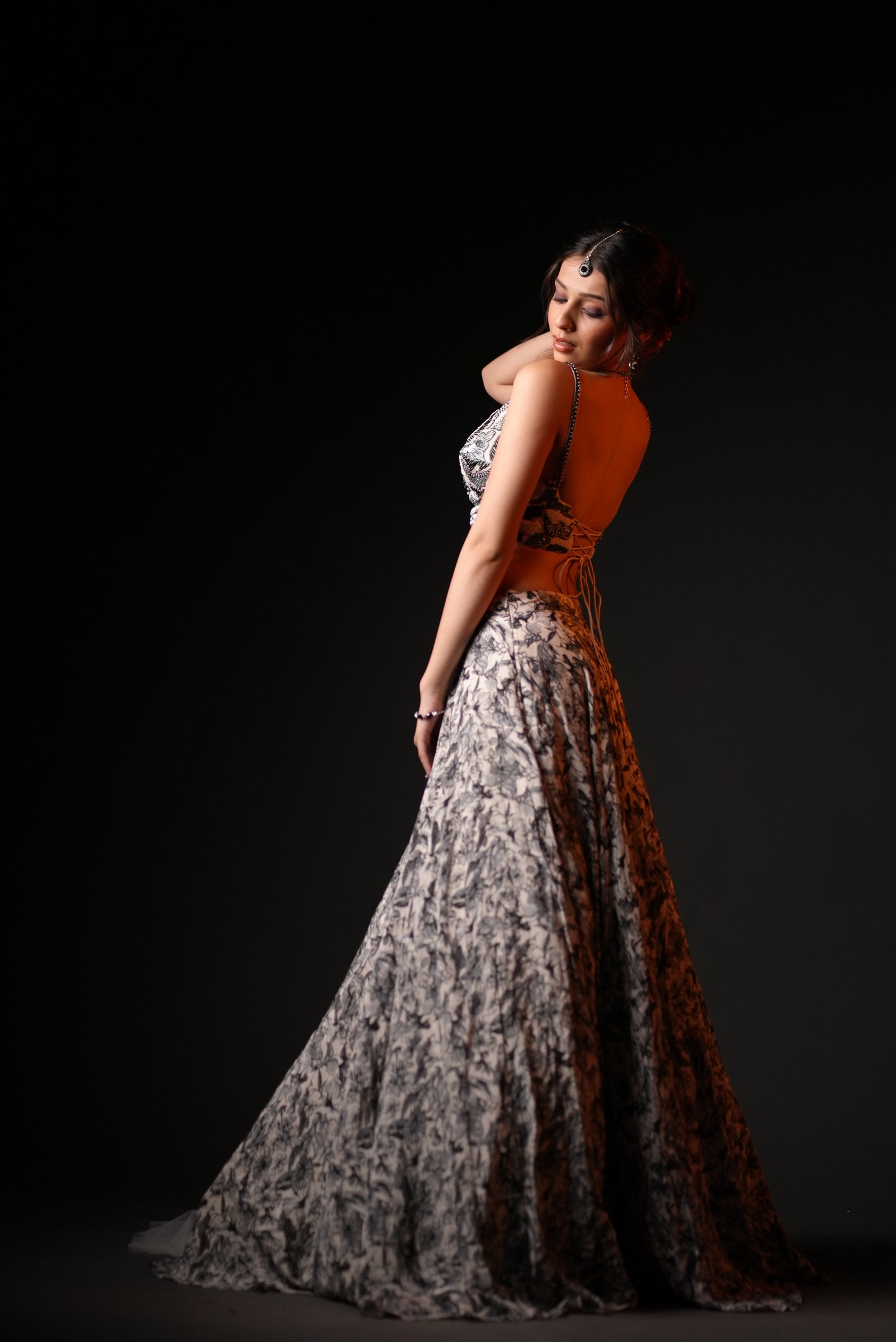 Grey Fowler Printed With Embroidered top Lehnga Choli