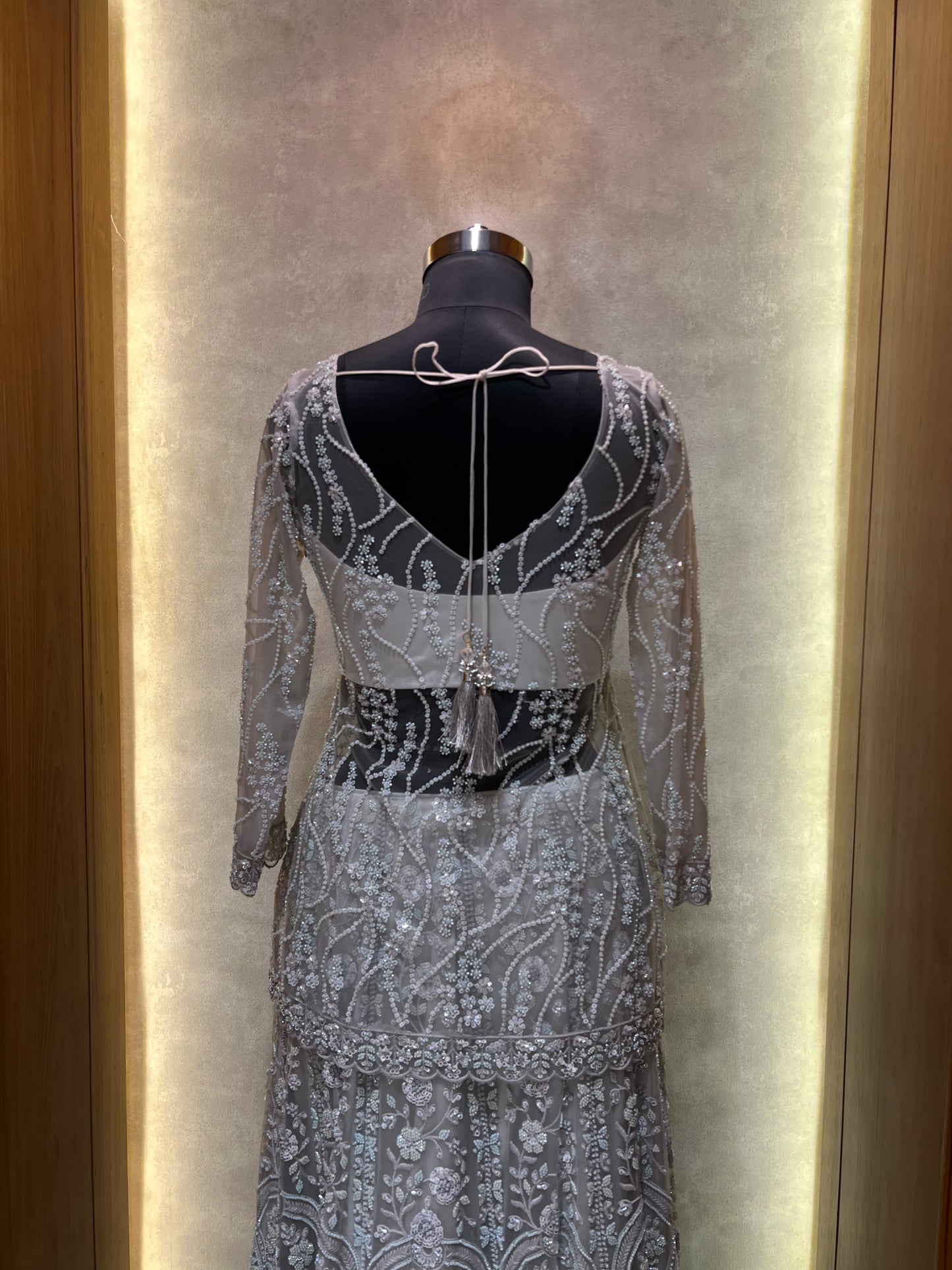 Grey net embroidered Lehnga Choli