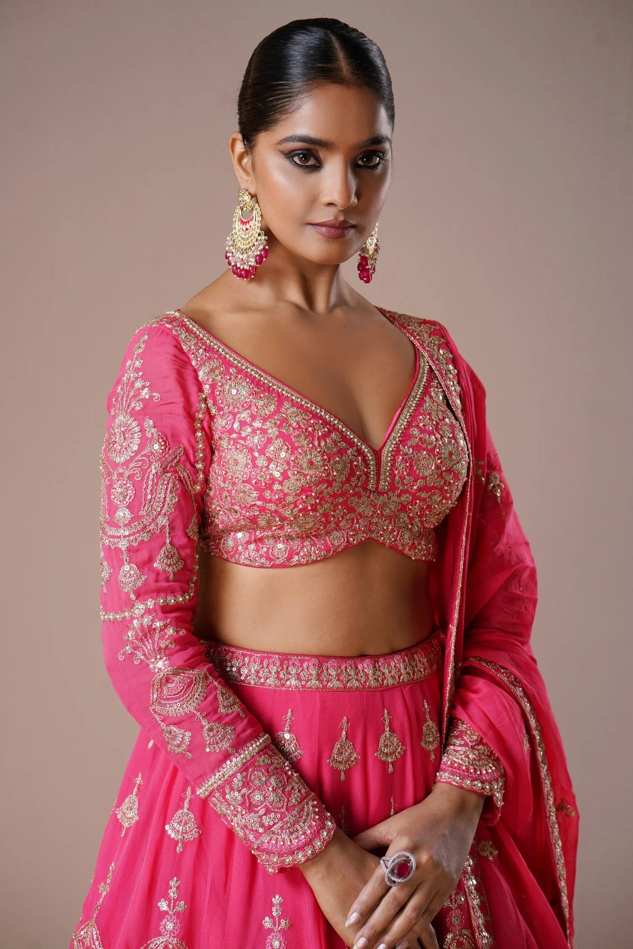Hot Pink Crepe Lehenga with Intricate Zardosi Embroidery