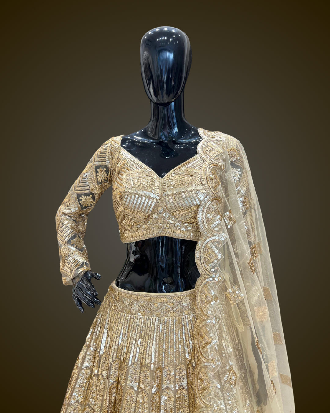 Golden sequins work Lehenga