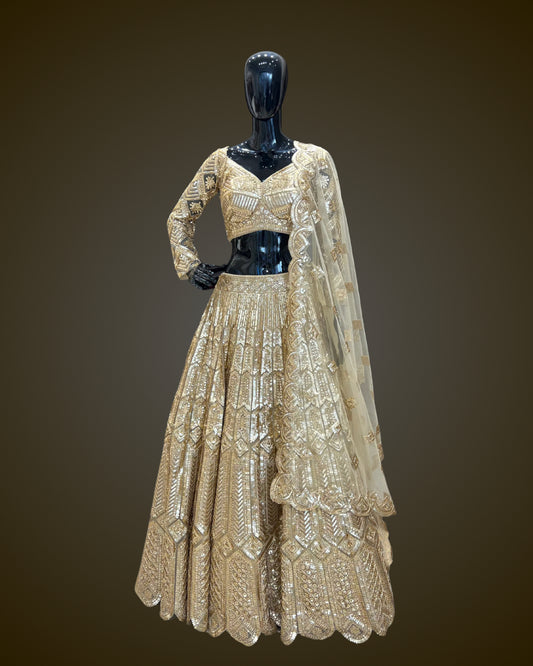 Golden sequins work Lehenga