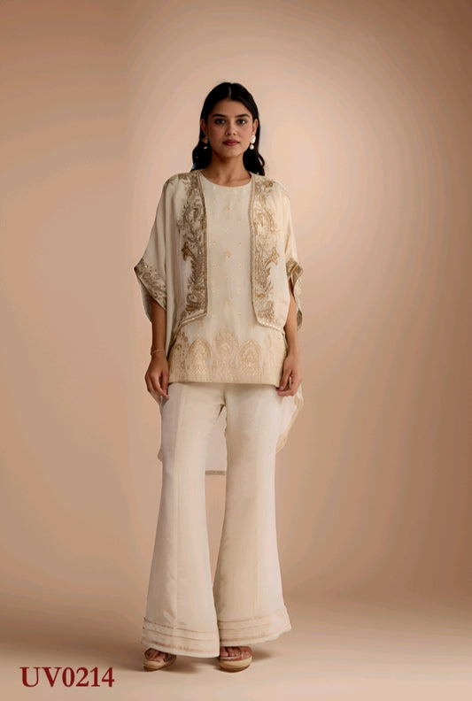 Off-White Pant Top with Designer Shrug