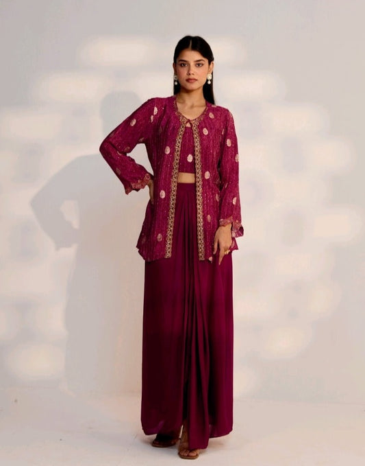 Rose Wine Red 3-Piece Indo-Western Set