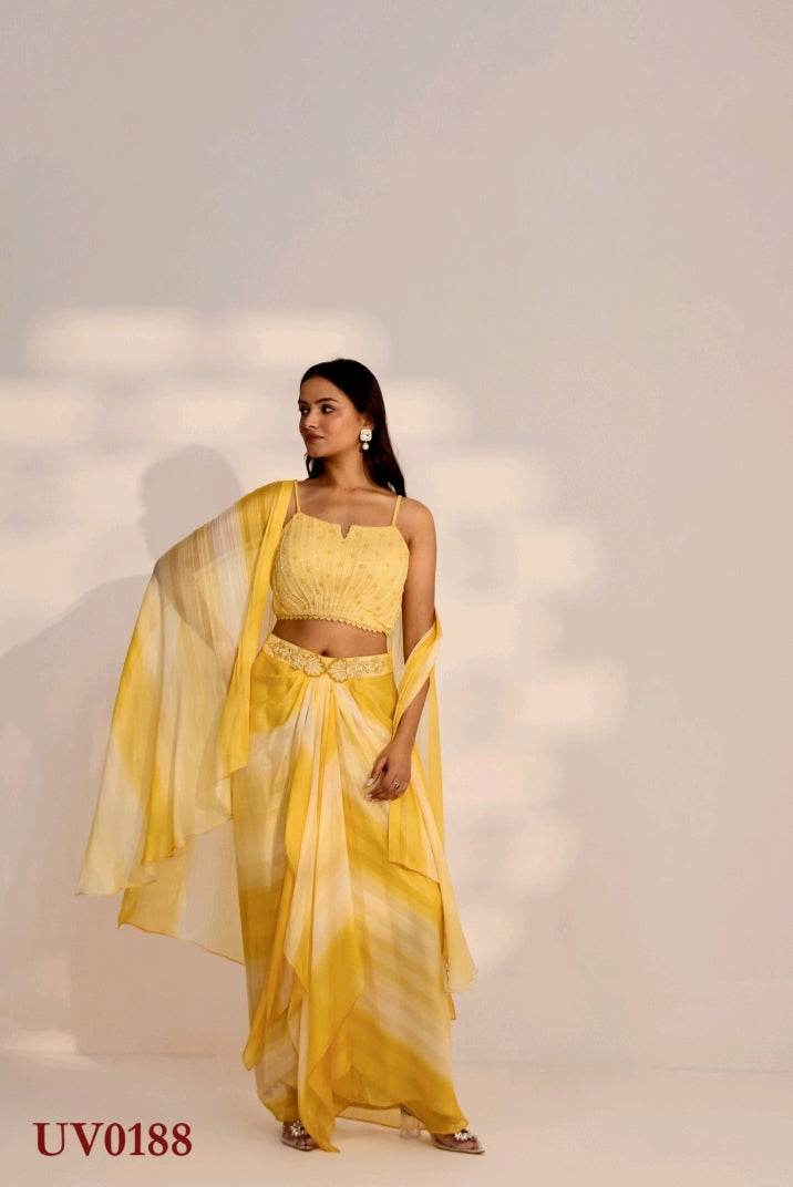 Yellow Leather Cape Set