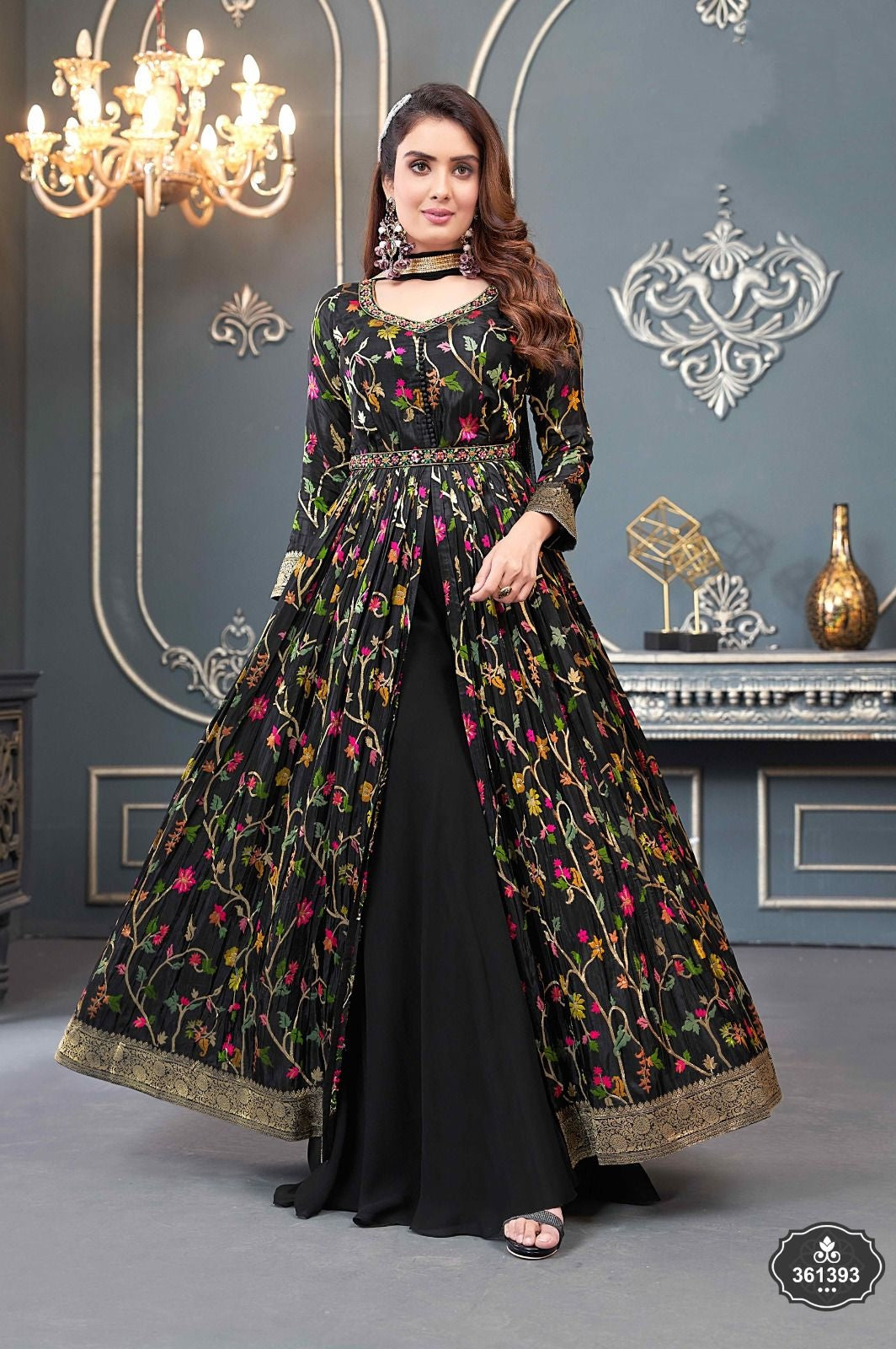 Black Kurti Pant with Designer Jacket Set