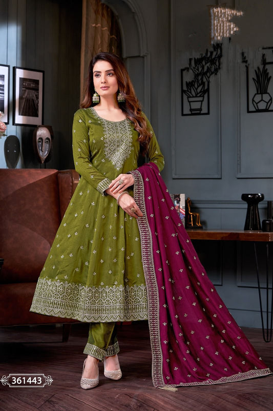 Light Mehendi Green Anarkali suit Set
