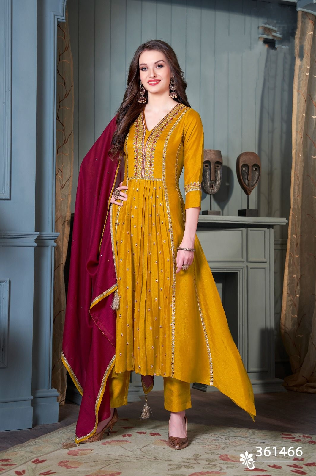 Mustard Yellow Anarkali suit Set