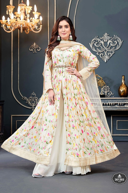 Printed Off-White center cut Anarkali  Suit set
