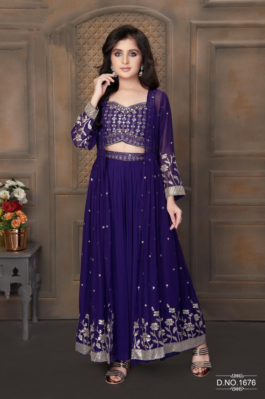Embroidered Georgette Crop Top & Palazzo Set