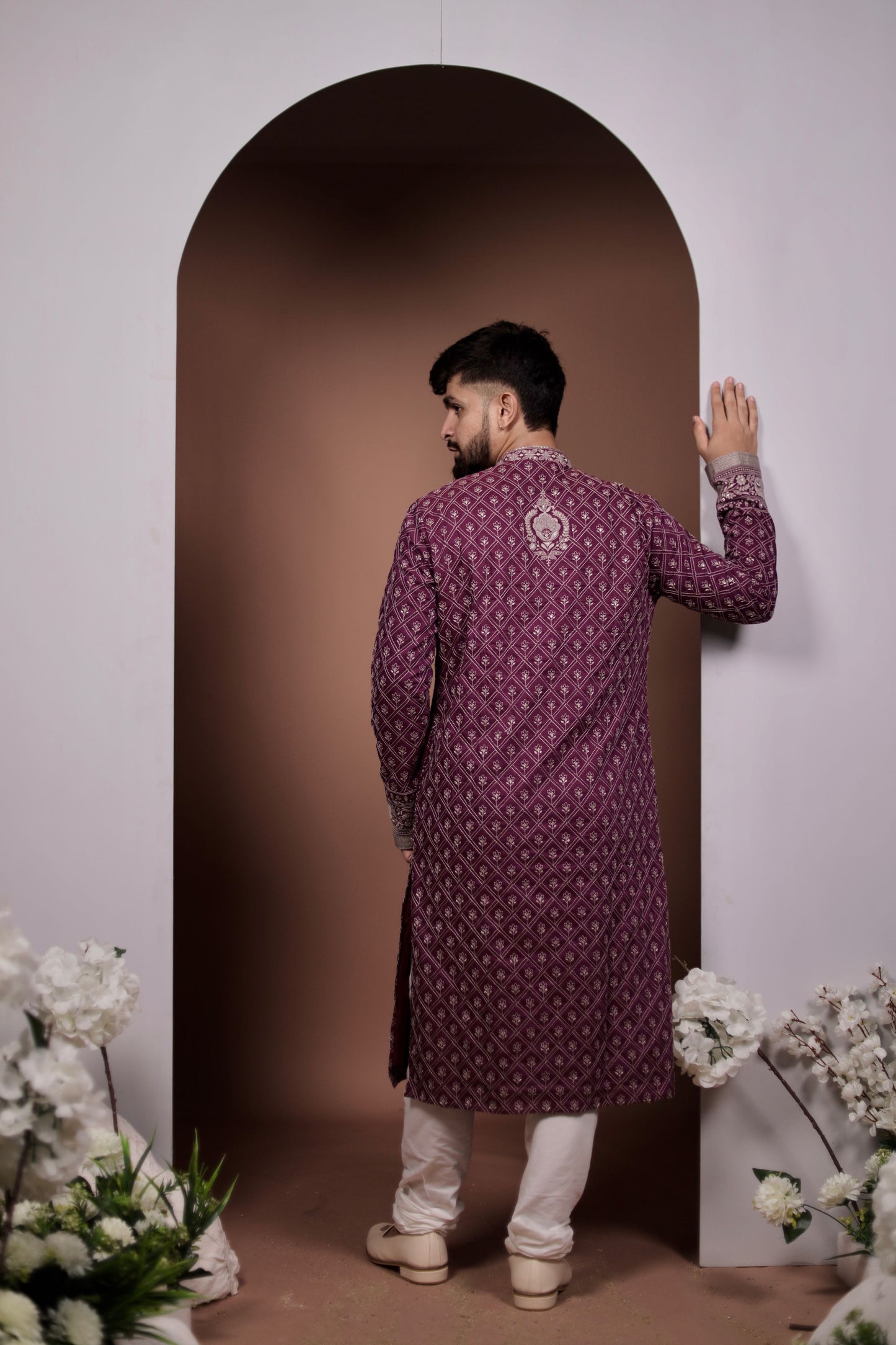 Elegant Purple Kurta With White Embroidery