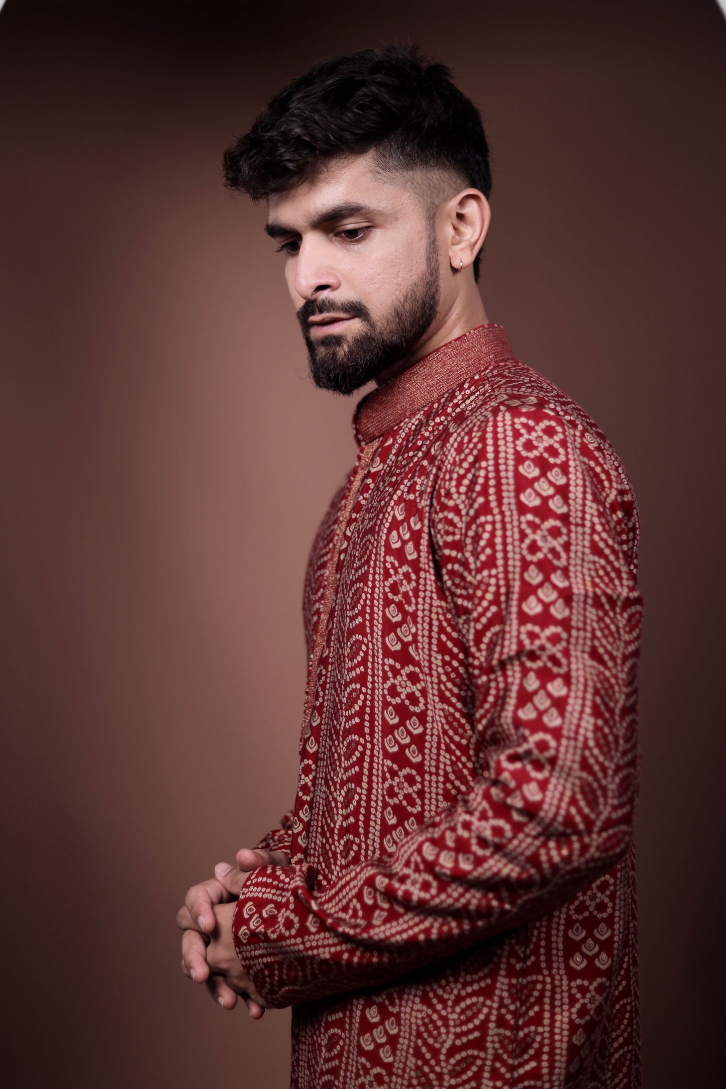 Elegant Red Kurta Set with Authentic Bandhani Work