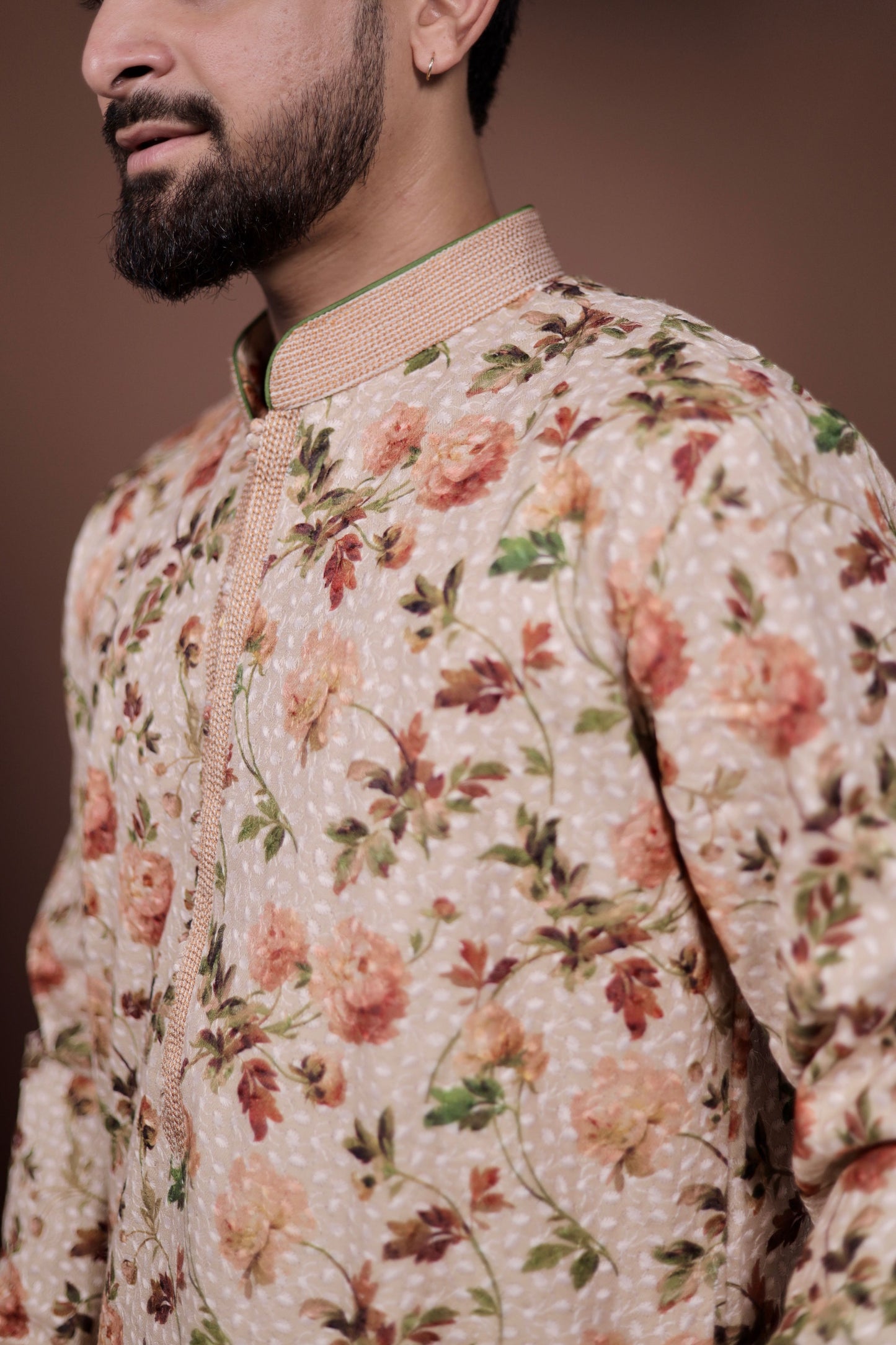 Nature’s Touch: Fawn Kurta Set with Bright Flower Print