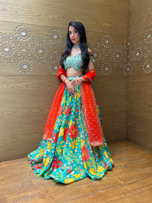 Hand-Embroidered Multi-Colored Lehenga Choli