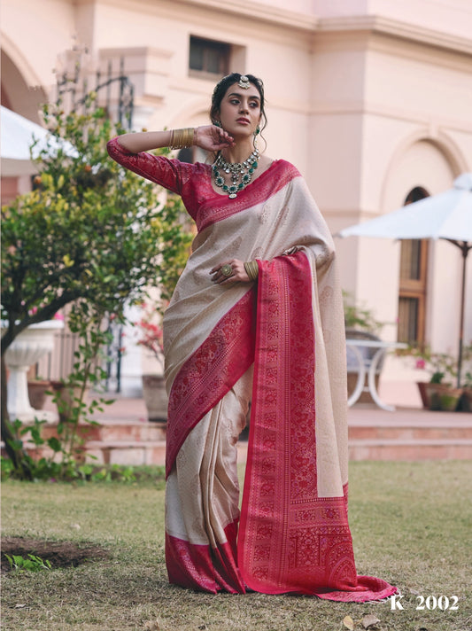 Mushroom Satin Saree with Zari Weaving