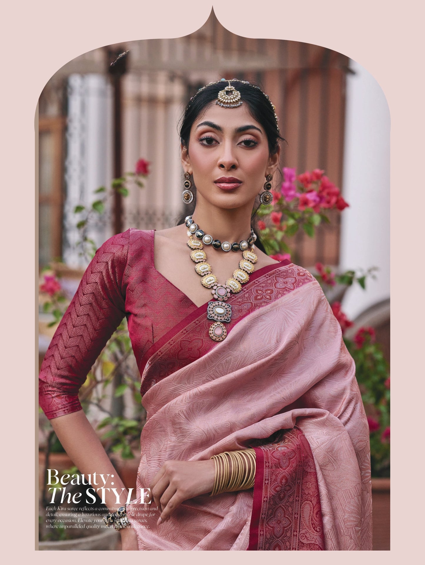 Blush Pink Mushroom Satin Saree with Zari Weaving