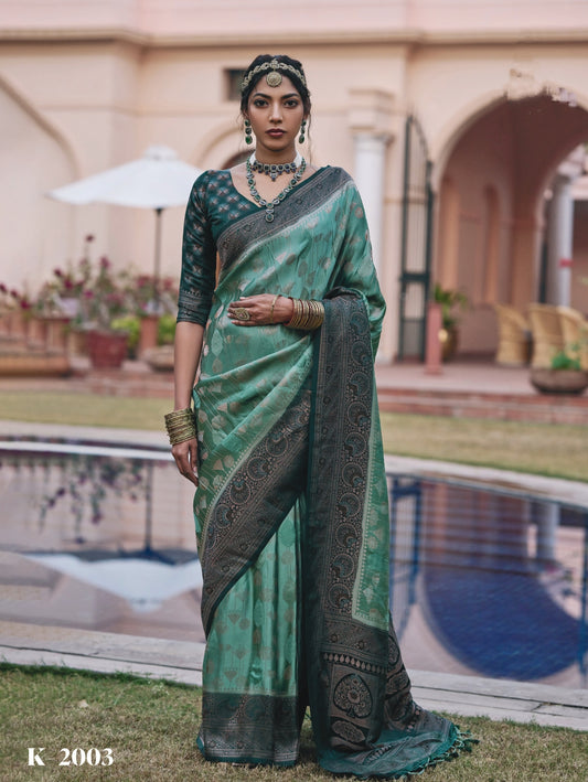 Green Mushroom Satin Saree with Zari Weaving