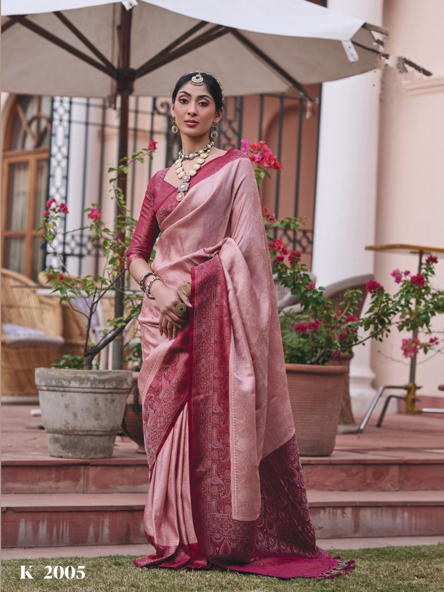 Blush Pink Mushroom Satin Saree with Zari Weaving