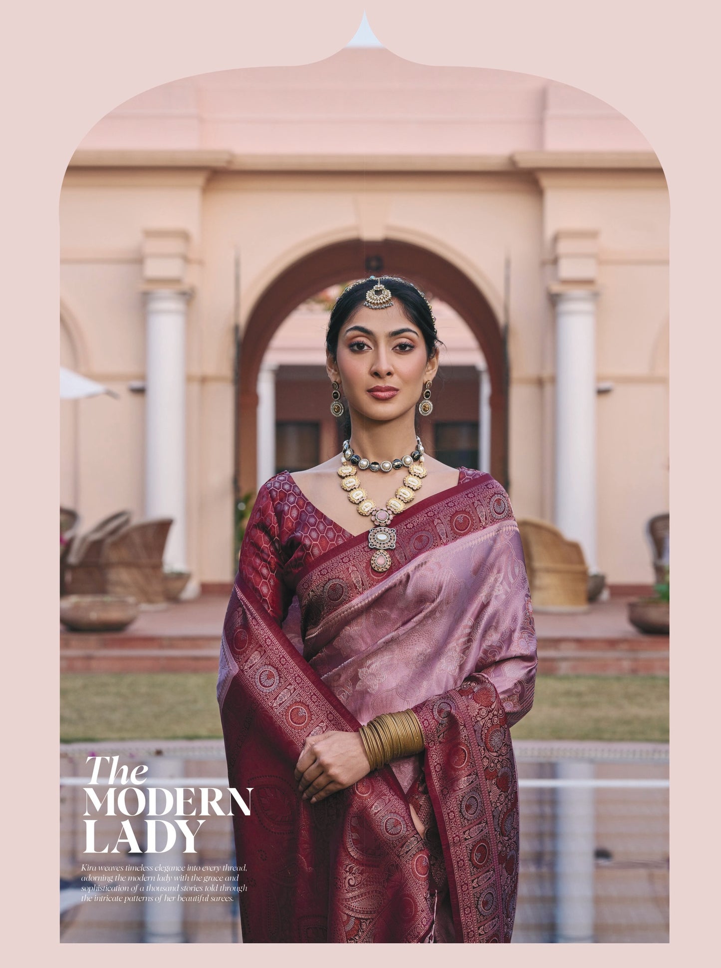 Pink Mushroom Satin Saree with Zari Weaving