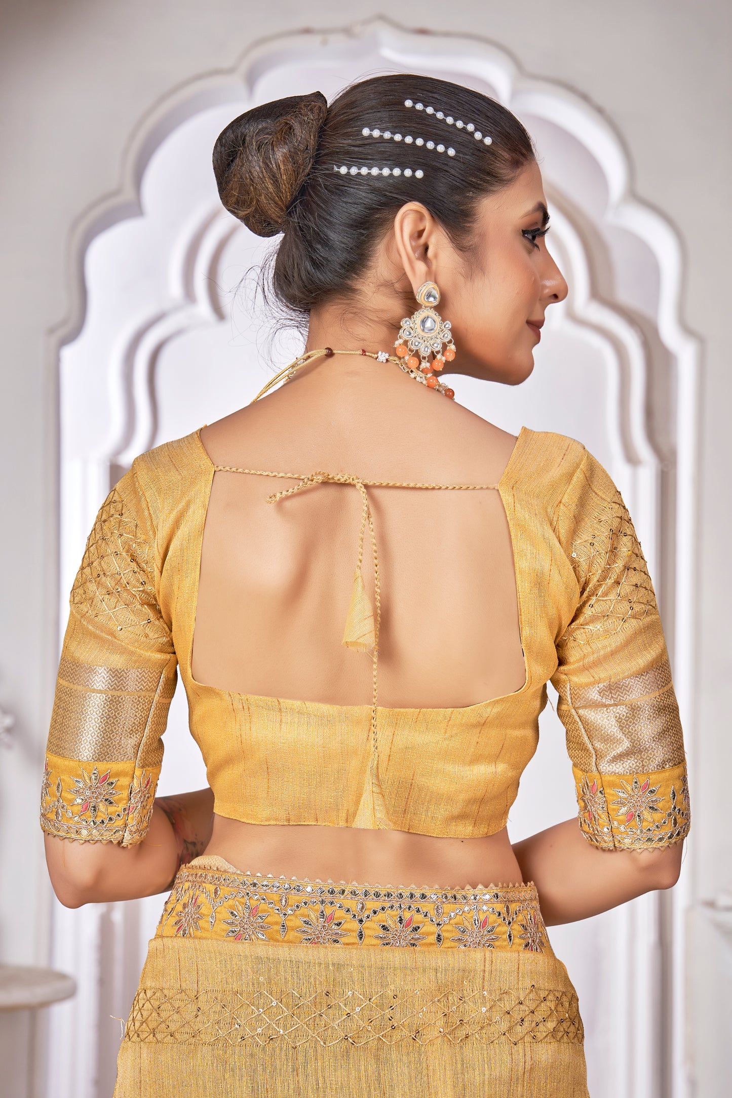 Yellow Linen Classic Saree with Cord Work