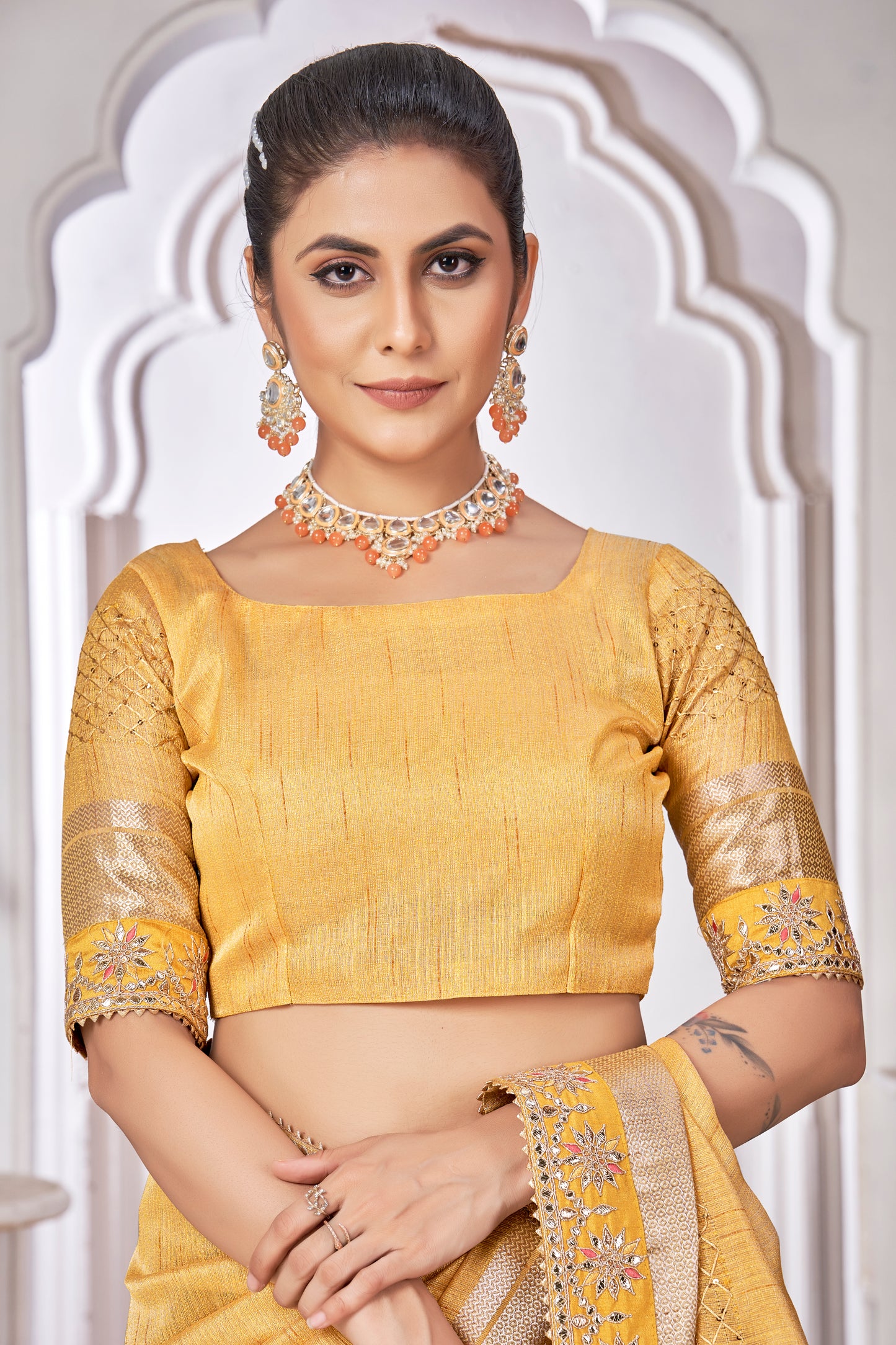 Yellow Linen Classic Saree with Cord Work