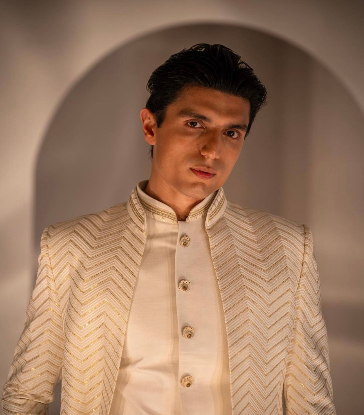 Pearl White Achkan-Style Indo-Western Set