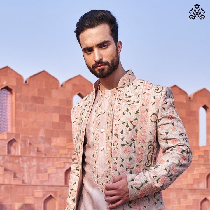 Dusty Pink Indo-Western with Thread Work Jacket