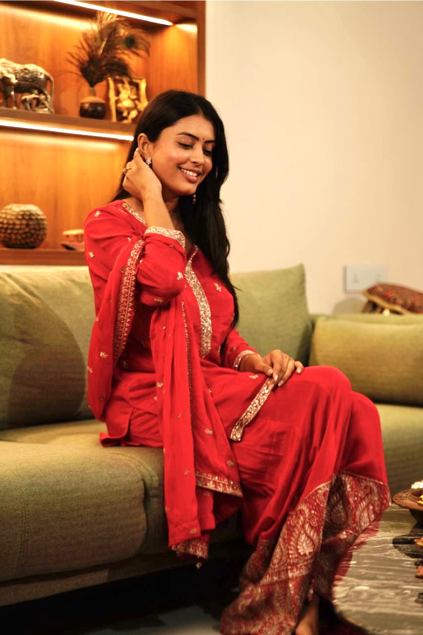 Red kurti and Sharara set