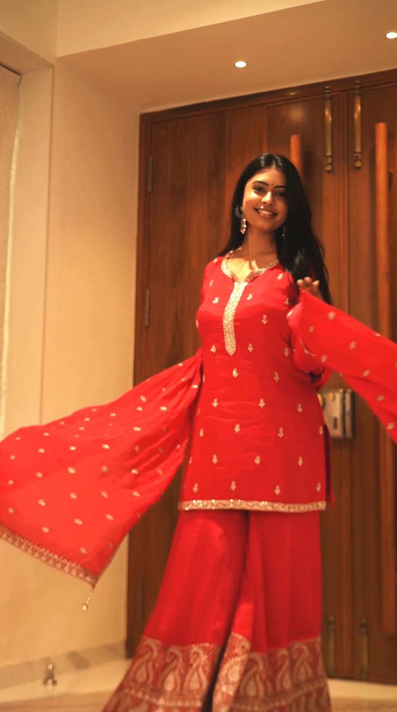 Red kurti and Sharara set