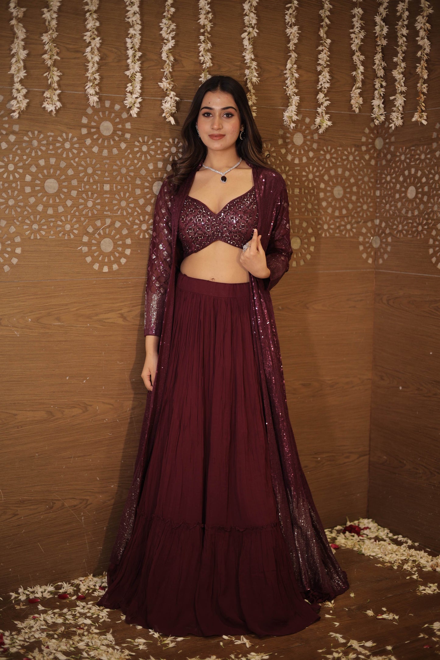 Wine Colour Partywear Lehenga set