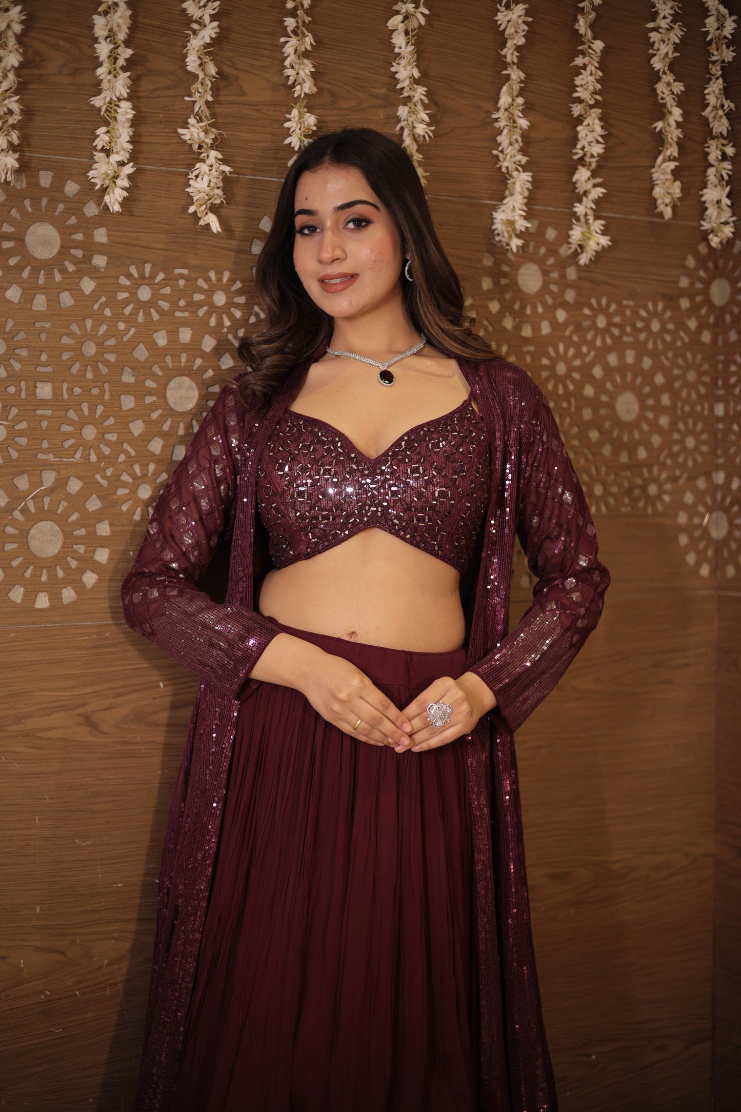 Wine Colour Partywear Lehenga set