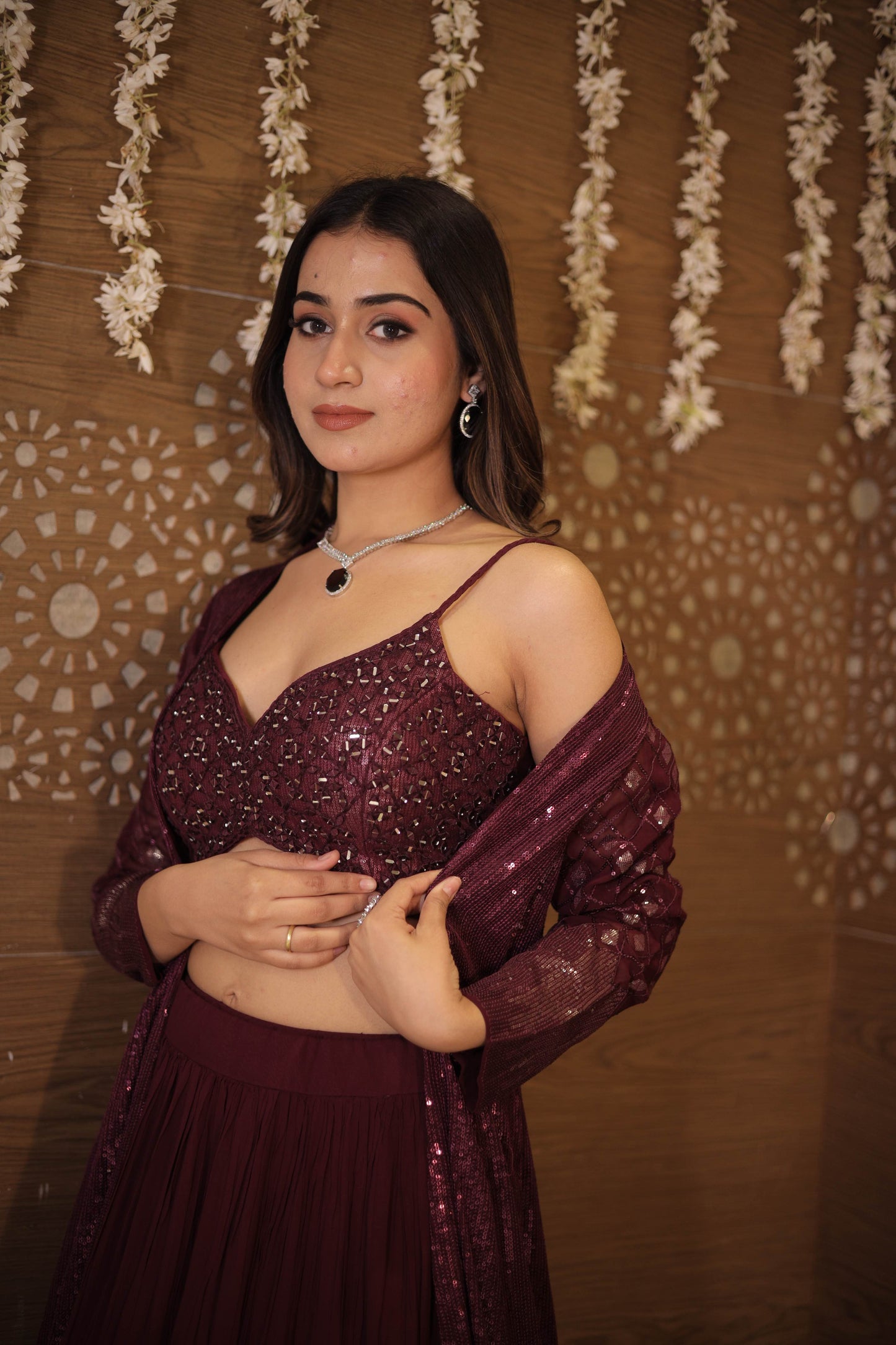 Wine Colour Partywear Lehenga set