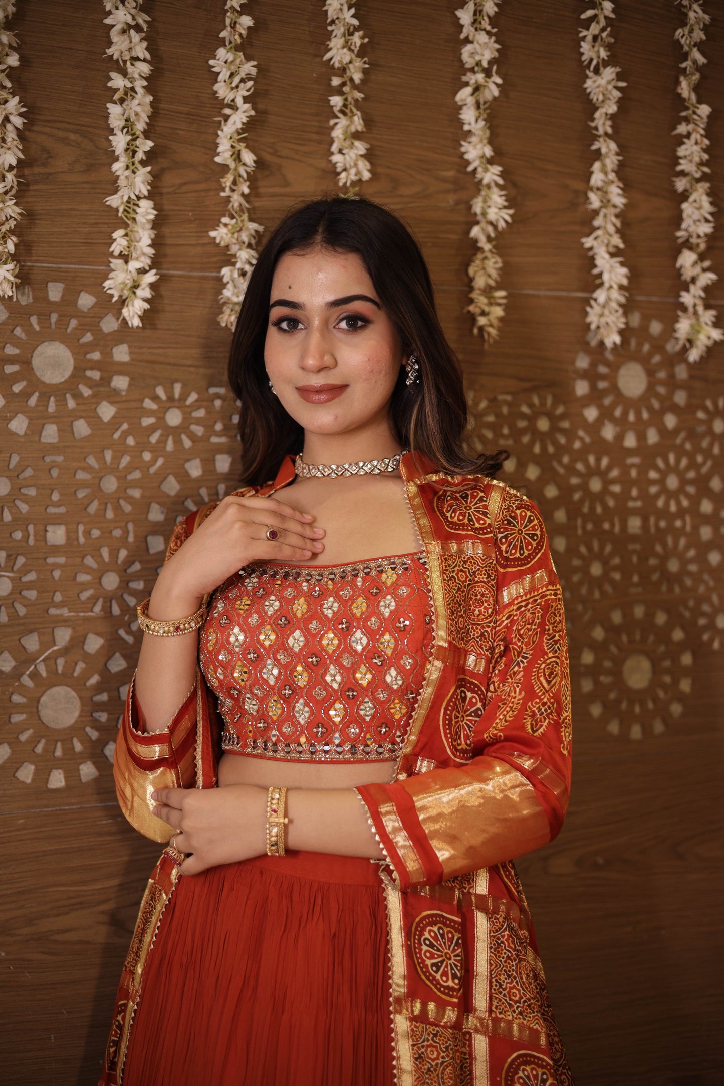 Orange Embroidered Lehenga Choli with Shrug