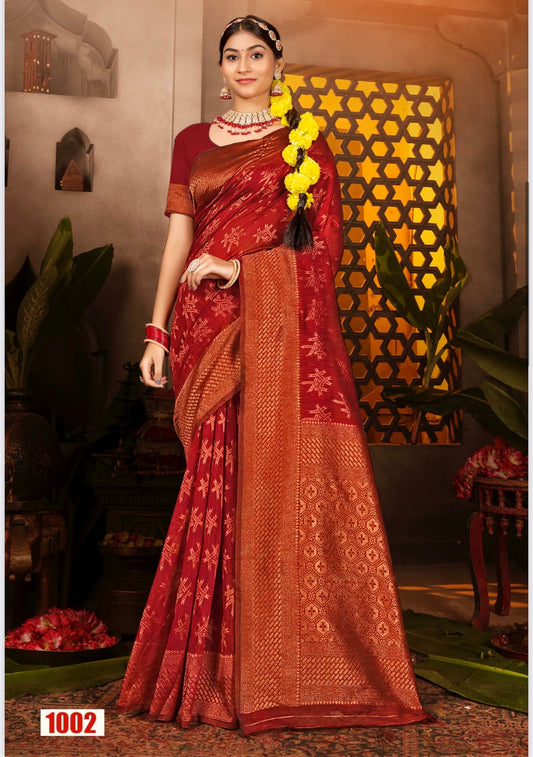Red Woven Traditional Saree