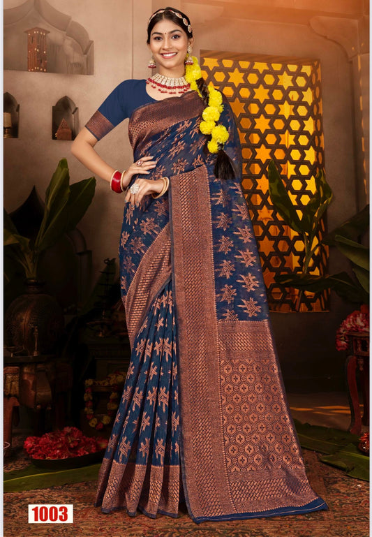 Navy blue weaving work saree